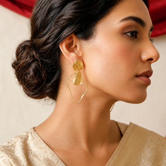 Brass Assymetrical Hollow Dangle Earrings