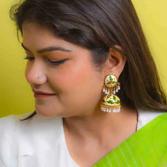 Meenakari Leaf Work Jhumka