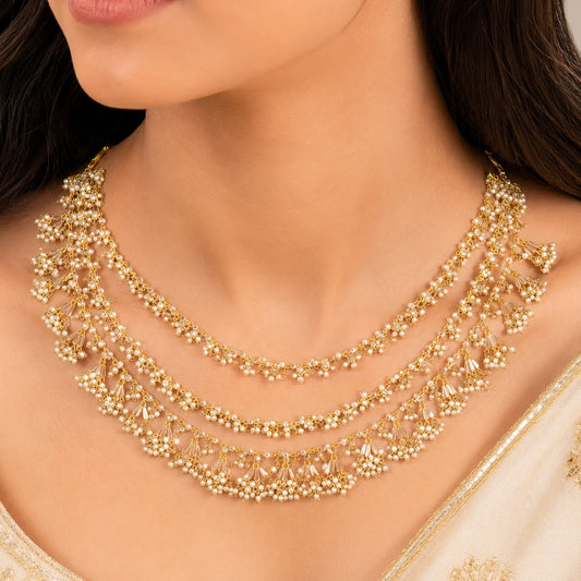 Traditional Golden Pearl Layered Necklace
