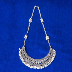 Silver Crescent Filigree Pearl Mogra Necklace