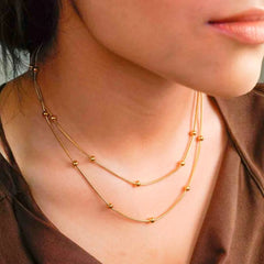 Layered Beaded Ball Chain Necklace - 18K Gold Plated