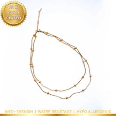 Layered Beaded Ball Chain Necklace - 18K Gold Plated