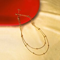 Layered Beaded Ball Chain Necklace - 18K Gold Plated