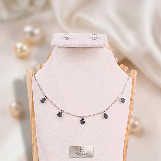 Teardrop Chain Necklace and Crystal Stud Earrings Set