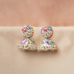 White Butterfly Pearl Meenakari Jhumka