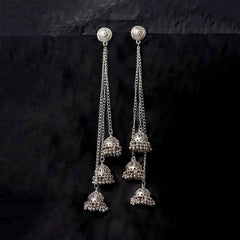 Oxidised Long Triple Jhumka Earrings