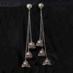Oxidised Long Triple Jhumka Earrings