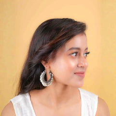 Silver Tone Mogra Pearl Hoop Earrings