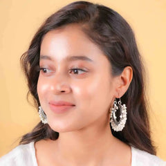 Silver Tone Mogra Pearl Hoop Earrings