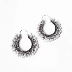 Silver Tone Mogra Pearl Hoop Earrings