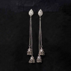 Oxidised Long Teardrop Jhumka Earrings