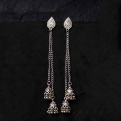Oxidised Long Teardrop Jhumka Earrings