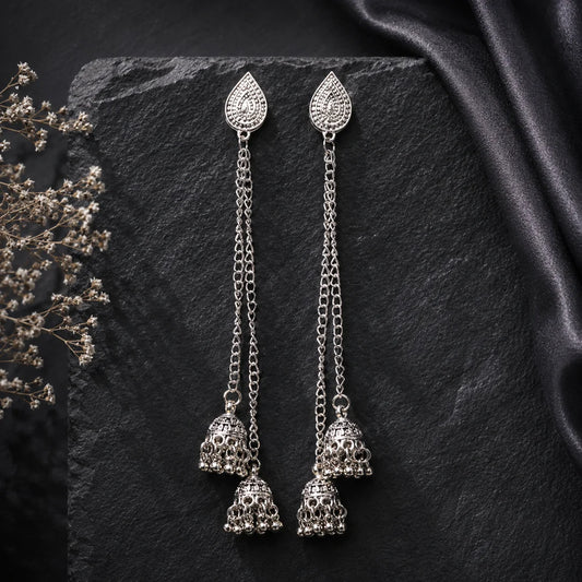 Oxidised Long Teardrop Jhumka Earrings