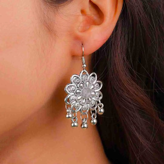 Floral Oxidised Drop Earrings