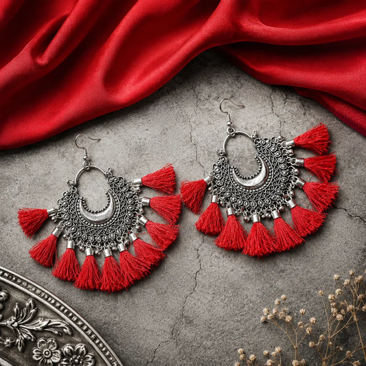 Colourful Tassel Oxidised Bali Earrings