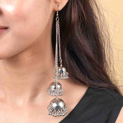 Silver Layered Long Jhumka Earrings