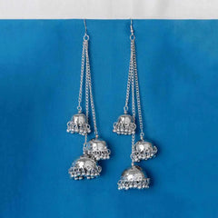 Silver Layered Long Jhumka Earrings
