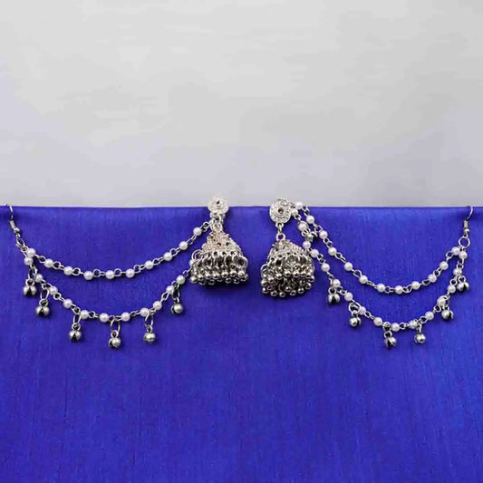 Silver Layered Hair Chain Earrings