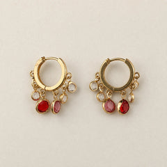 Multi-Color Crystal Charm Hoop Earrings - 18K Gold Plated