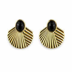 Black Stone Fan Stud Earrings