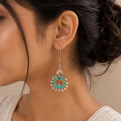 Turquoise & Pink Enamel Chandbali Earrings