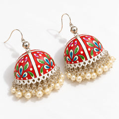 Red Floral Meenakari Jhumkas