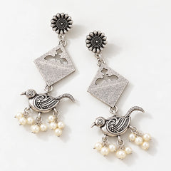 Silver Bird Pearl Drop Earrings