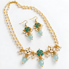 Green & White Kundan Pearl Necklace Set