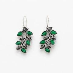 Emerald Leaf Oxidised Earrings
