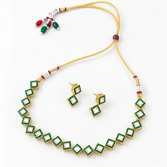 Green Kundan Square Necklace Set