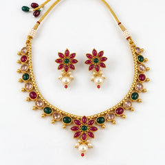 Red & Green Kundan Necklace Set