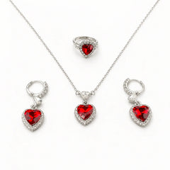 Ruby Heart Crystal Jewellery Set
