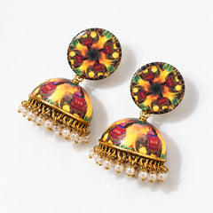 Tribal Print Meenakari Jhumka