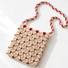 Red & White Bloom Macrame Bag