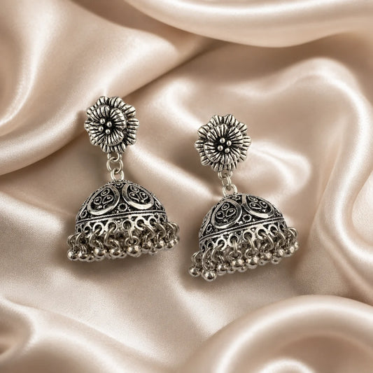 Oxidised Silver Dome Jhumka Earrings