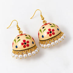Cream Floral Meenakari Jhumka