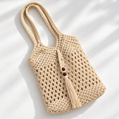 White Macrame Tote Bag