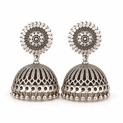 Sunburst Oxidised Jhumka Earrings