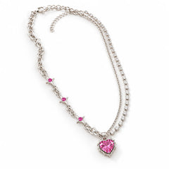 Pink Crystal Heart Necklace