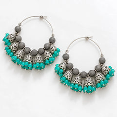 Oxidised Beaded Colourful Jhumka Hoop Earrings