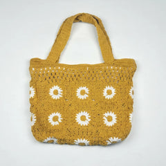 Mustard Yellow Daisy Crochet Tote Bag