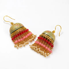 Pastel Sage Handpainted Meenakari Dome Jhumka