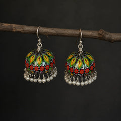 Floral Printed Meenakari Dome Jhumka