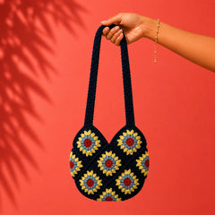 Navy Blue Sunburst Crochet Shoulder Bag