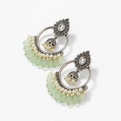 Mint Green Pearl Chandbali Earrings