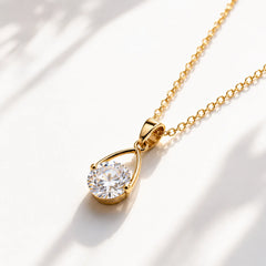 Solitaire Teardrop Pendant Necklace- 18K Gold Plated