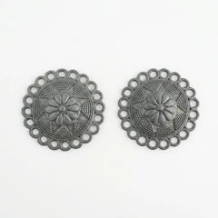 Black Oxidised Floral Mandala Stud Earrings