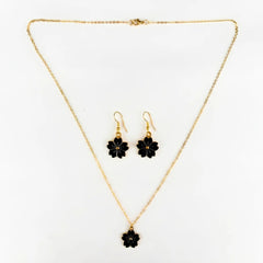 Black Flower Necklace & Earrings Set