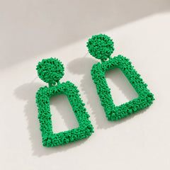 Green Textured Geometric Drop Earrings