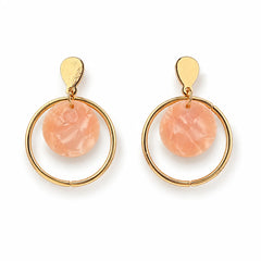 Gold Peach Marble Disc Drop Earrings